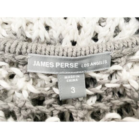 James Perse Womens Cotton Open Knit Gray Ivory Striped Sweater Lagenlook Coastal - Picture 3 of 7